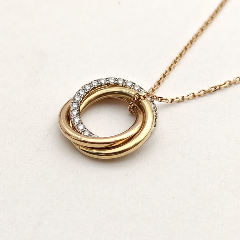 CARTIER 18K黃金18K白金18K玫瑰金鑽石Trinity三色三環手鏈-2