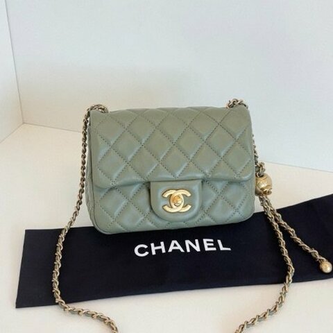 閒置新 香奈兒/Chanel 抹茶綠CF金球金珠方胖子鏈條包 芯片款