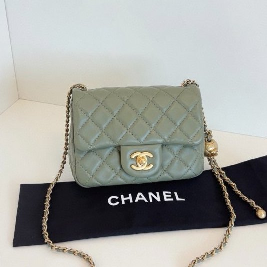 閒置新 香奈兒/Chanel 抹茶綠CF金球金珠方胖子鏈條包 芯片款-0
