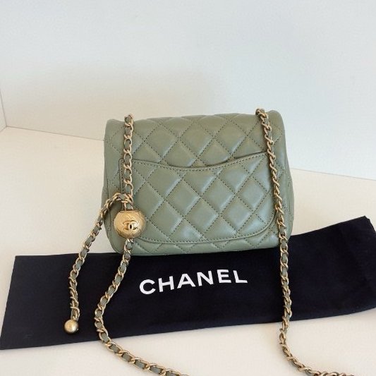 閒置新 香奈兒/Chanel 抹茶綠CF金球金珠方胖子鏈條包 芯片款-1