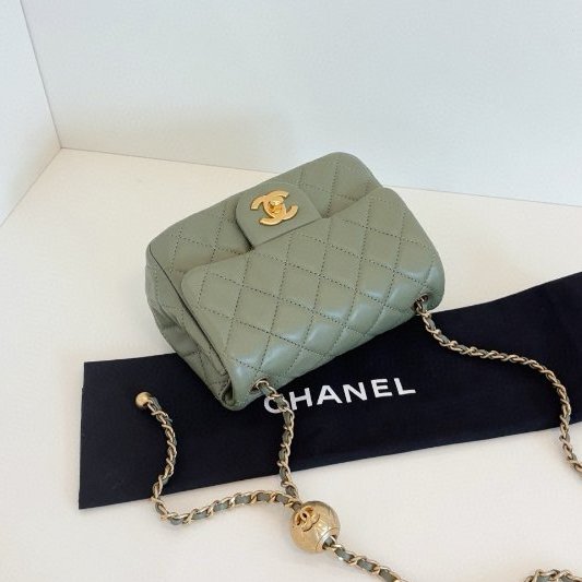 閒置新 香奈兒/Chanel 抹茶綠CF金球金珠方胖子鏈條包 芯片款-3