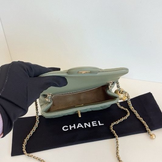 閒置新 香奈兒/Chanel 抹茶綠CF金球金珠方胖子鏈條包 芯片款-8