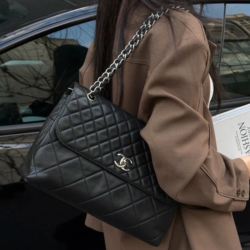 ✨Chanel 牛皮黑銀鏈條包 大小菱格相融合 超好看🖤-0