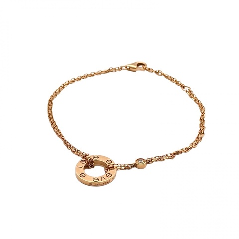 CARTIER LOVE小餅鑲嵌2顆鑽石手鏈18K玫瑰金S-M碼