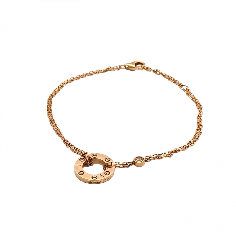 CARTIER LOVE小餅鑲嵌2顆鑽石手鏈18K玫瑰金S-M碼-0