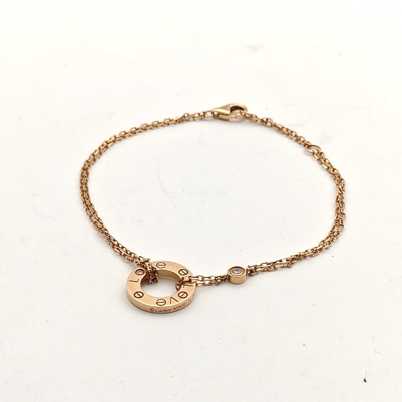 CARTIER LOVE小餅鑲嵌2顆鑽石手鏈18K玫瑰金S-M碼-1