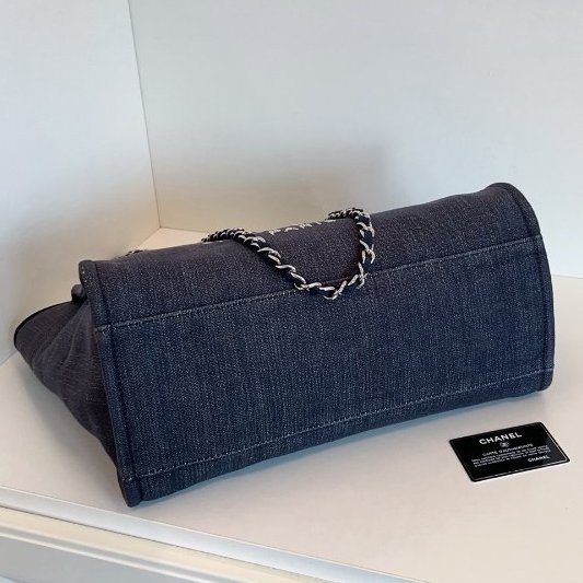 香奈兒/Chanel 牛仔藍沙灘包 帆佈拼牛皮托特包-7