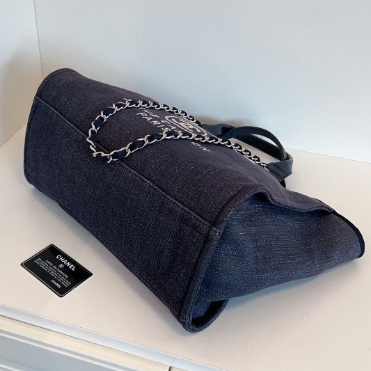 香奈兒/Chanel 牛仔藍沙灘包 帆佈拼牛皮托特包-8