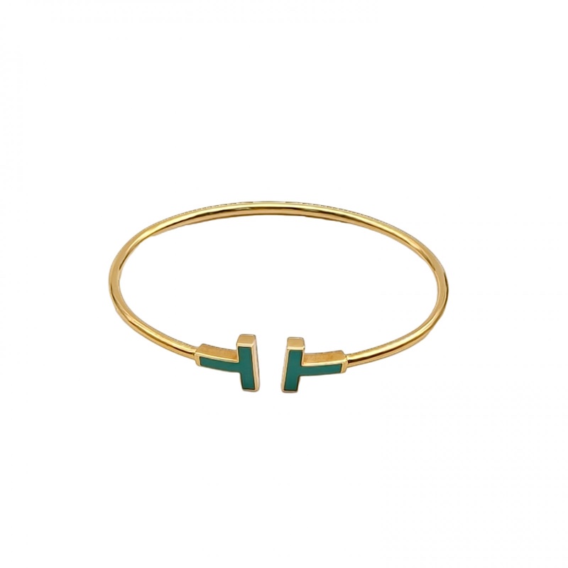 TIFFANY&CO 18K黃金綠松石黃金TiffanyT線圈手鐲中號-0