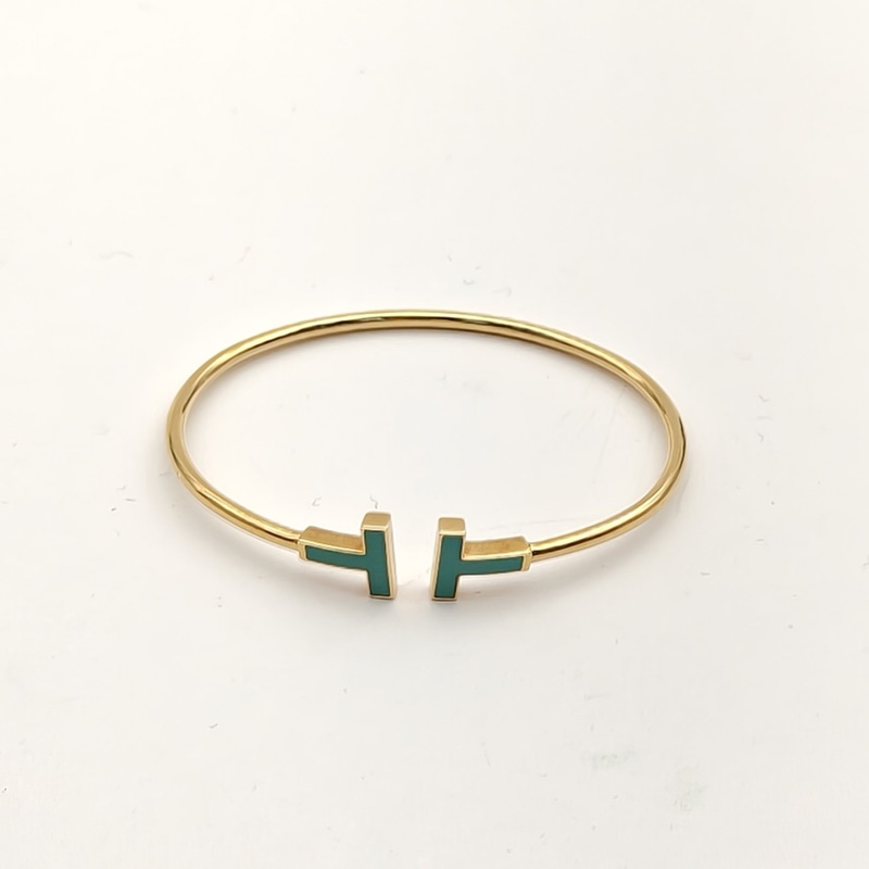 TIFFANY&CO 18K黃金綠松石黃金TiffanyT線圈手鐲中號-1