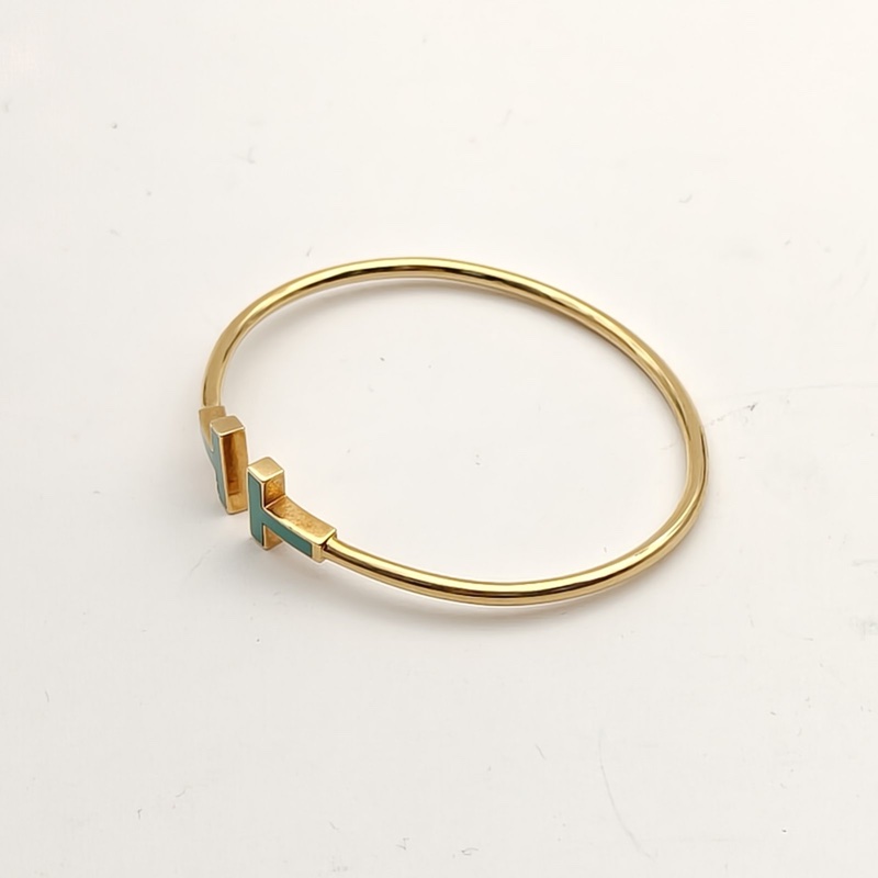 TIFFANY&CO 18K黃金綠松石黃金TiffanyT線圈手鐲中號-2