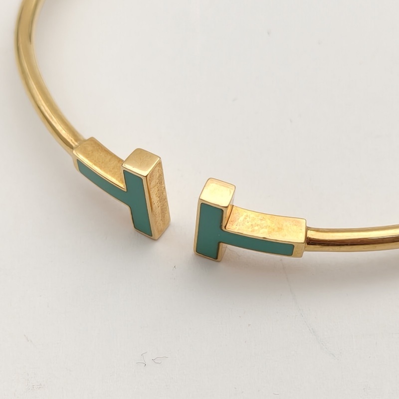 TIFFANY&CO 18K黃金綠松石黃金TiffanyT線圈手鐲中號-4