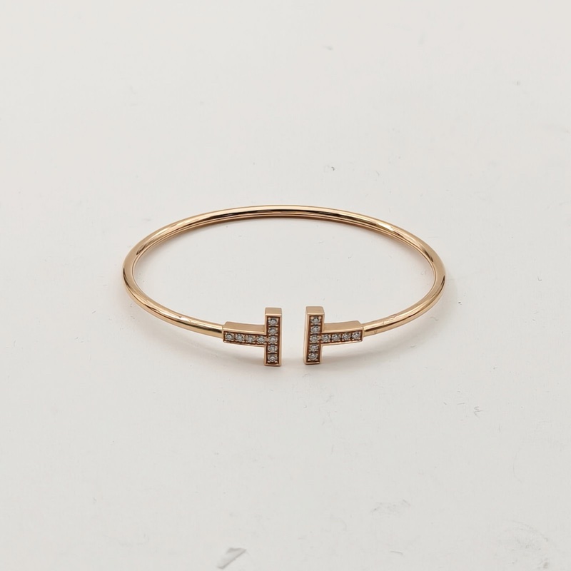 TIFFANY&CO T線圈手鐲中號滿鑽拼18K玫瑰金/鑽石15號-1