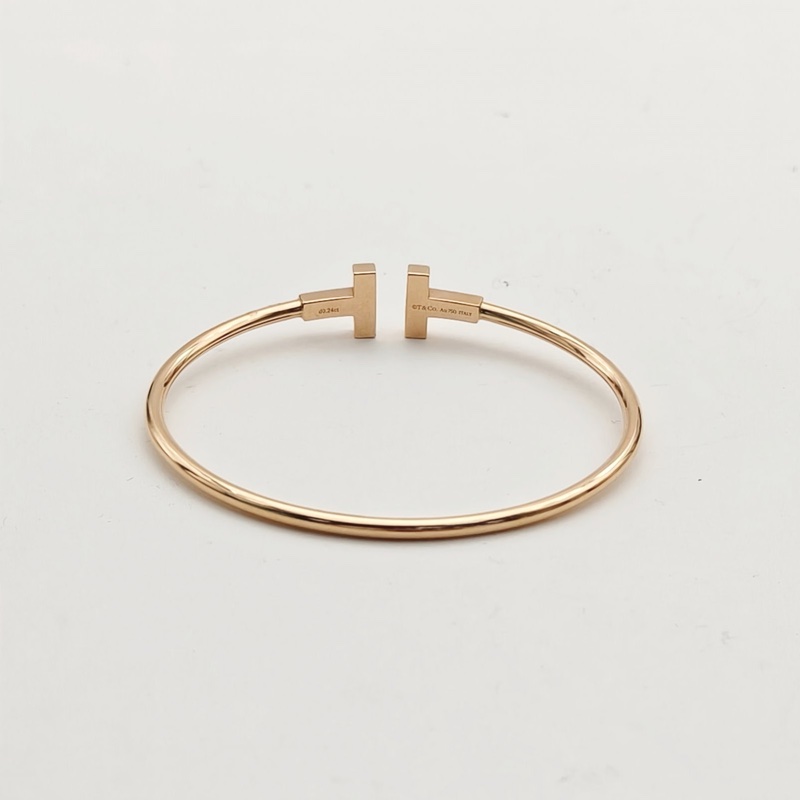 TIFFANY&CO T線圈手鐲中號滿鑽拼18K玫瑰金/鑽石15號-3