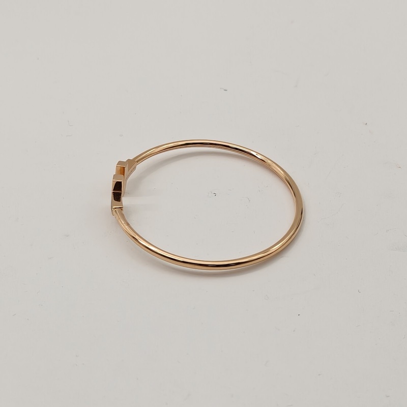 TIFFANY&CO T線圈手鐲中號滿鑽拼18K玫瑰金/鑽石15號-4