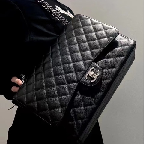 CHANEL黑色牛皮銀釦單層jumbo（超美）