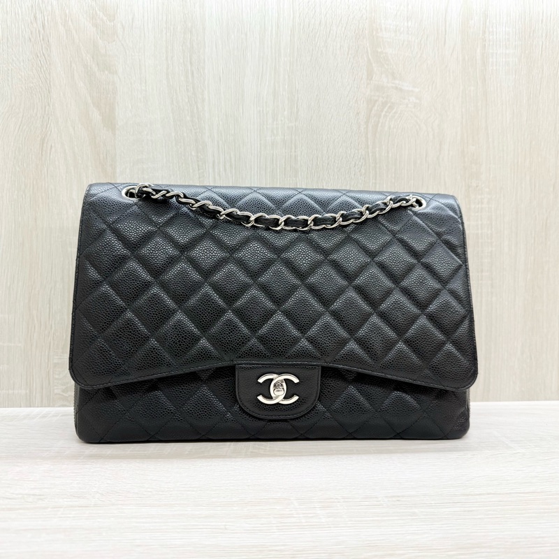 CHANEL黑色牛皮銀釦單層jumbo（超美）-2