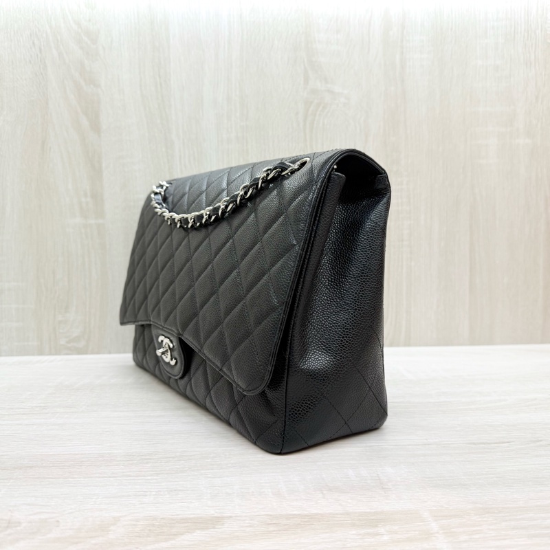 CHANEL黑色牛皮銀釦單層jumbo（超美）-4