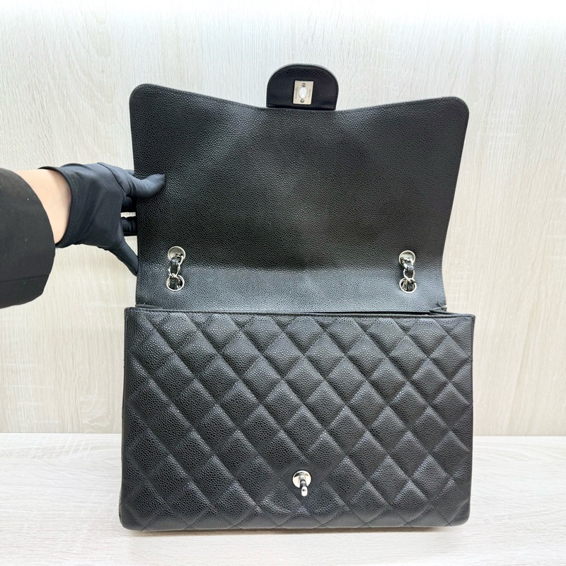 CHANEL黑色牛皮銀釦單層jumbo（超美）-9