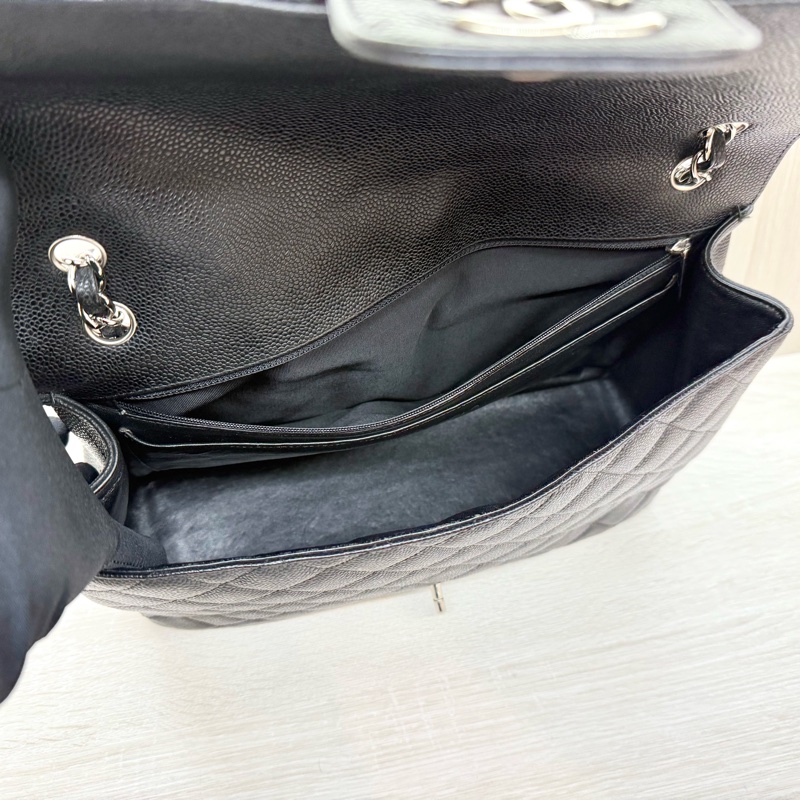 CHANEL黑色牛皮銀釦單層jumbo（超美）-11