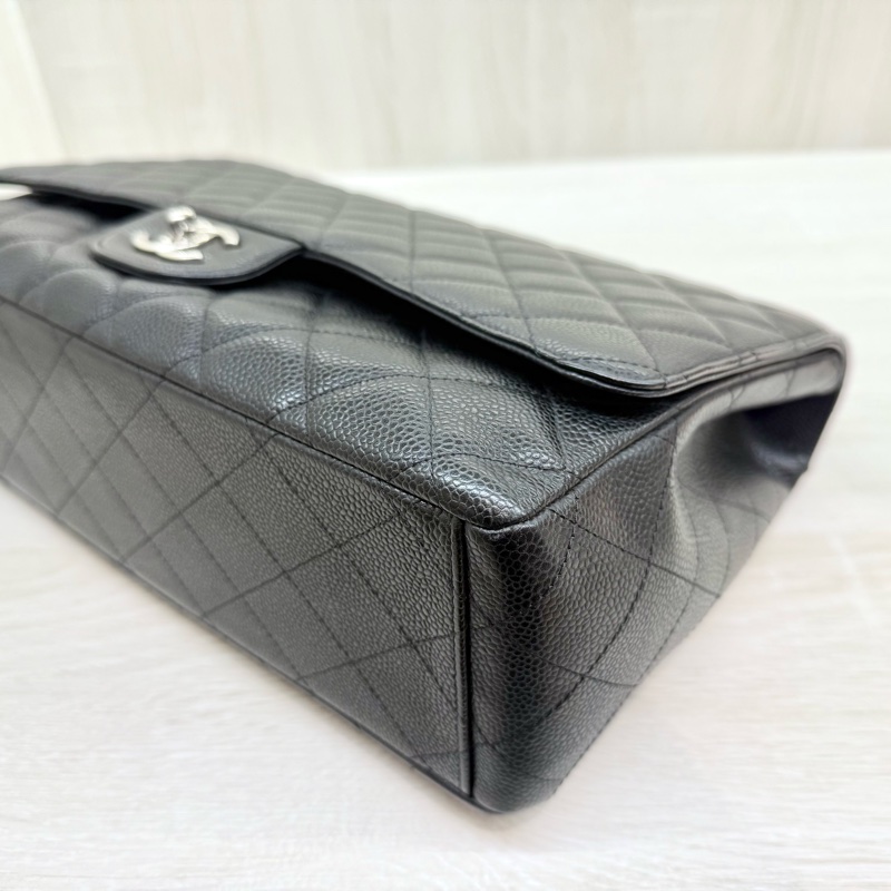 CHANEL黑色牛皮銀釦單層jumbo（超美）-15