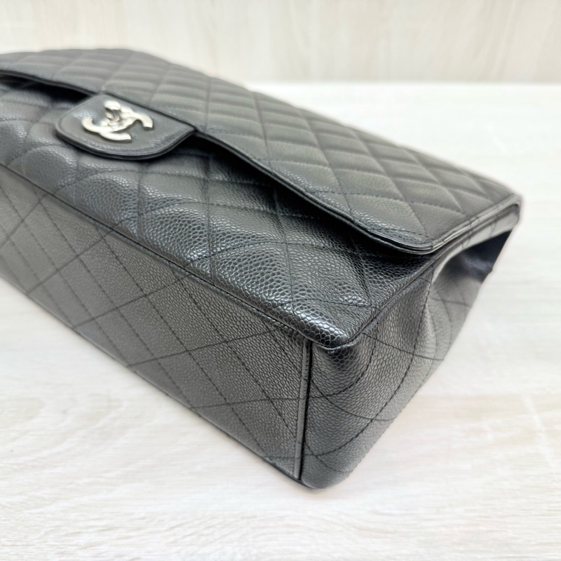 CHANEL黑色牛皮銀釦單層jumbo（超美）-16