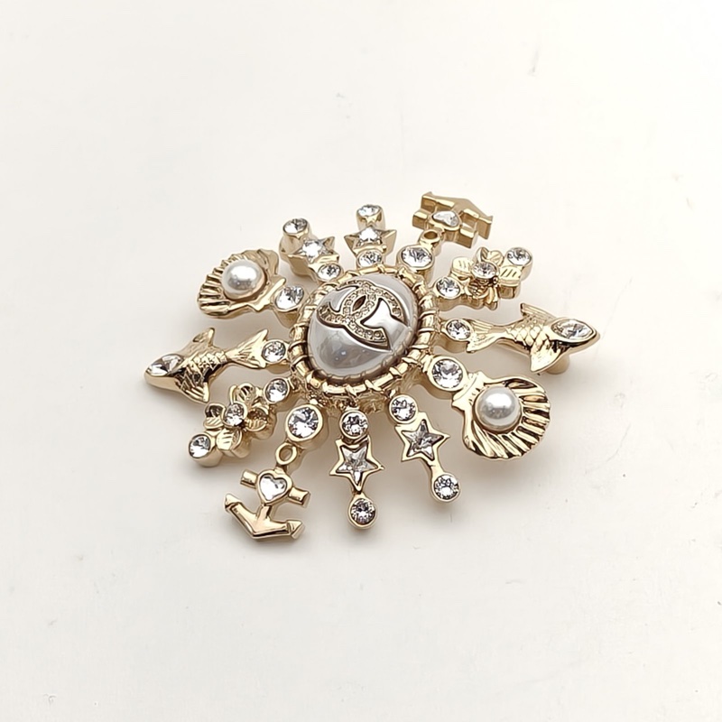 CHANEL 合金25C海洋珍珠芒星多元素胸針-2