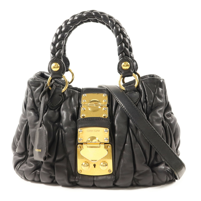 Miu Miu 牛皮皮革2 Way Shoulder Bag金扣手挽肩背兩用袋-0