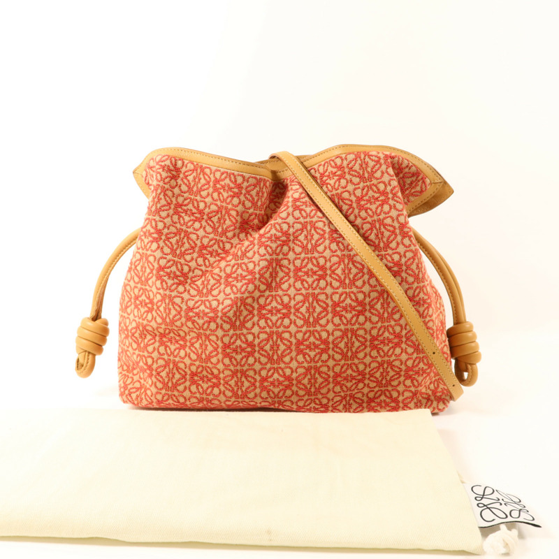 LOEWE 帆布/牛皮皮革Flamenco Medium金扣肩背袋-16