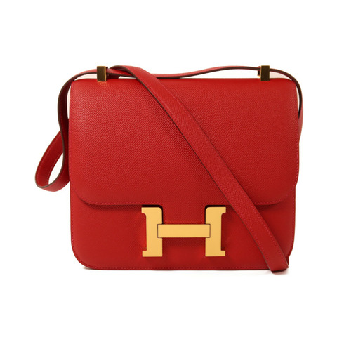 HERMES Epsom皮革Constance 24金扣肩背袋Rouge Casaque