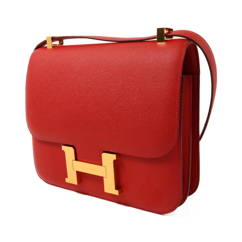 HERMES Epsom皮革Constance 24金扣肩背袋Rouge Casaque-2