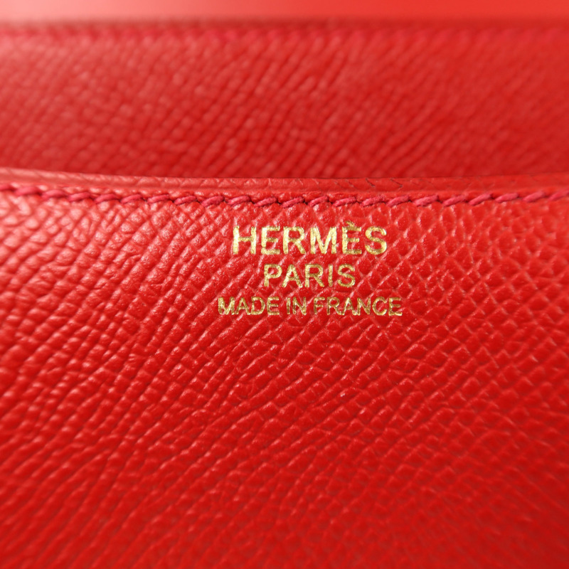 HERMES Epsom皮革Constance 24金扣肩背袋Rouge Casaque-5