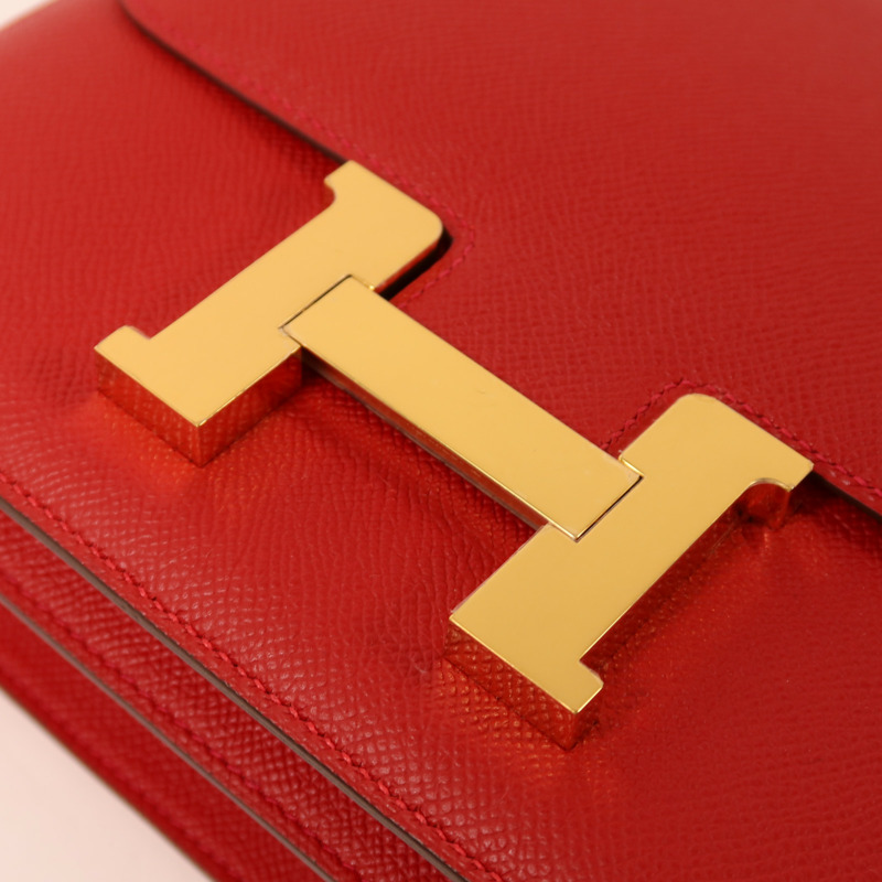 HERMES Epsom皮革Constance 24金扣肩背袋Rouge Casaque-7