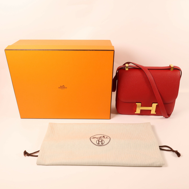 HERMES Epsom皮革Constance 24金扣肩背袋Rouge Casaque-9