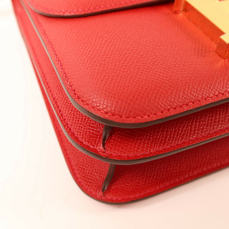 HERMES Epsom皮革Constance 24金扣肩背袋Rouge Casaque-10