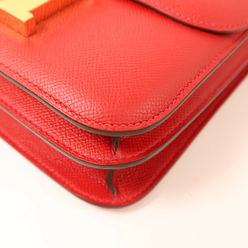 HERMES Epsom皮革Constance 24金扣肩背袋Rouge Casaque-11