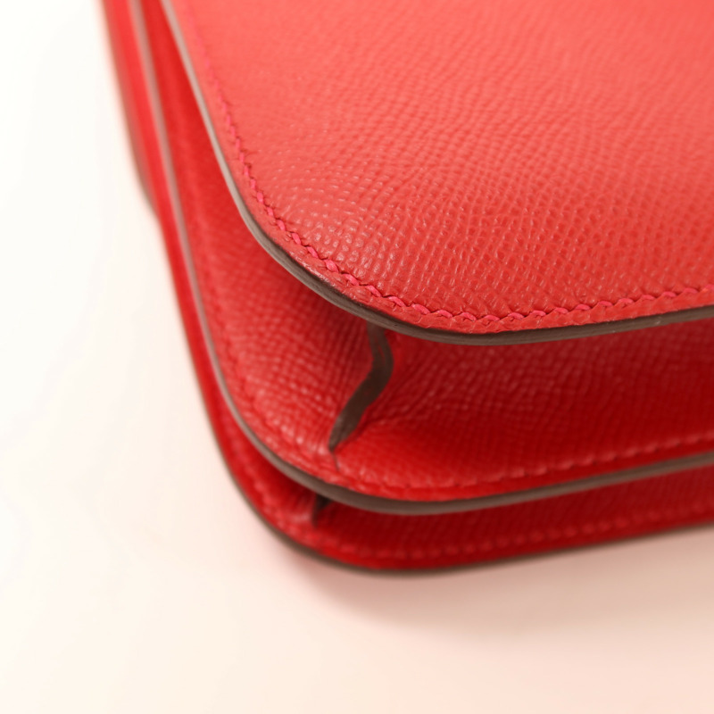 HERMES Epsom皮革Constance 24金扣肩背袋Rouge Casaque-12