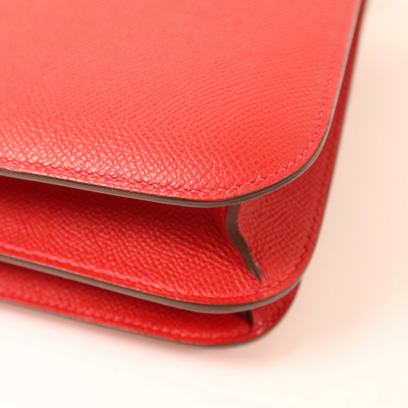 HERMES Epsom皮革Constance 24金扣肩背袋Rouge Casaque-13