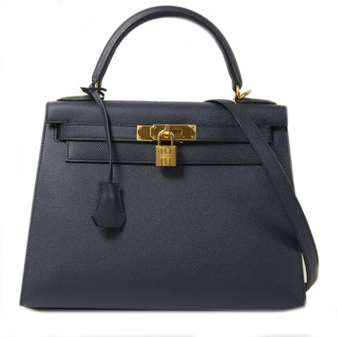 HERMES Epsom皮革Kelly 28金扣手挽肩背兩用袋Blue IndigoBlue Indigo