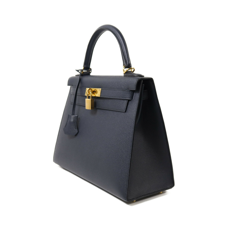HERMES Epsom皮革Kelly 28金扣手挽肩背兩用袋Blue IndigoBlue Indigo-2