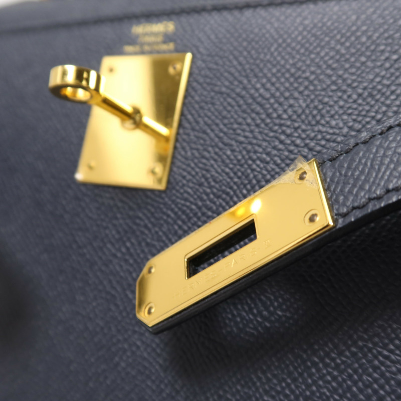 HERMES Epsom皮革Kelly 28金扣手挽肩背兩用袋Blue IndigoBlue Indigo-7