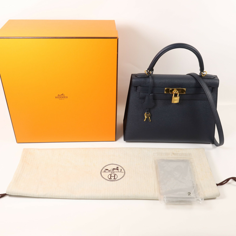 HERMES Epsom皮革Kelly 28金扣手挽肩背兩用袋Blue IndigoBlue Indigo-9