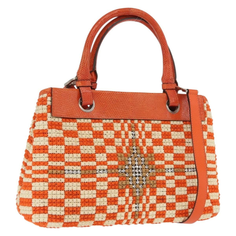 【日本直送】BOTTEGA VENETA 拉菲草編織兩用手提包 橙色 銀色 正品 169811-0