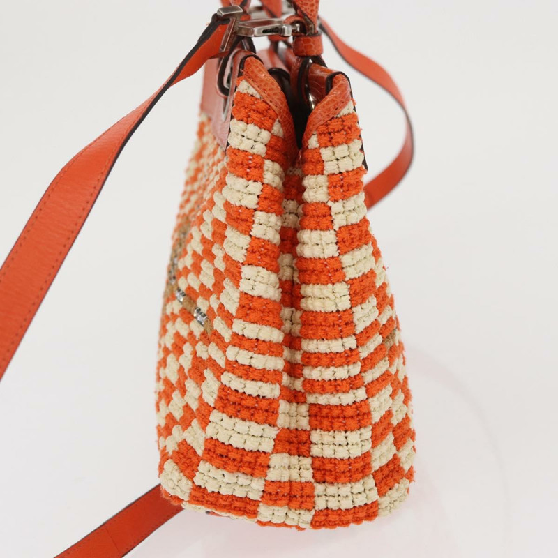 【日本直送】BOTTEGA VENETA 拉菲草編織兩用手提包 橙色 銀色 正品 169811-2