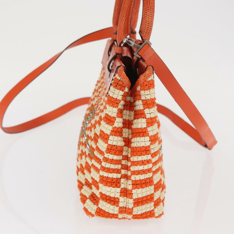 【日本直送】BOTTEGA VENETA 拉菲草編織兩用手提包 橙色 銀色 正品 169811-3