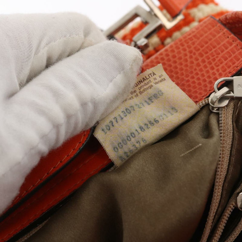 【日本直送】BOTTEGA VENETA 拉菲草編織兩用手提包 橙色 銀色 正品 169811-11