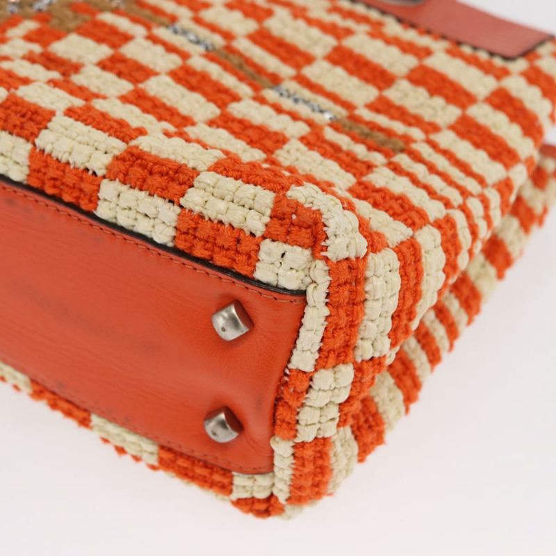 【日本直送】BOTTEGA VENETA 拉菲草編織兩用手提包 橙色 銀色 正品 169811-14