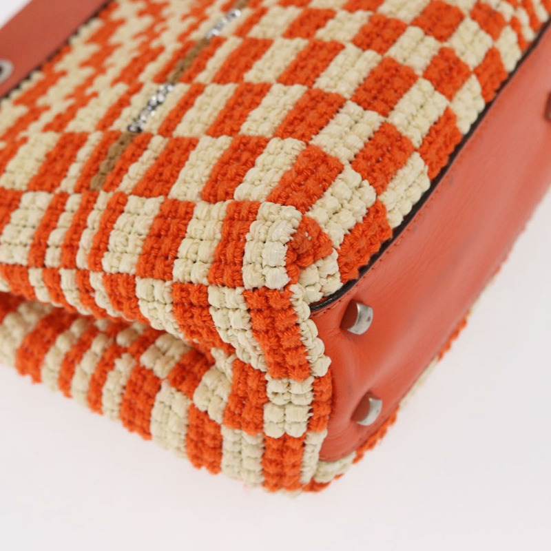 【日本直送】BOTTEGA VENETA 拉菲草編織兩用手提包 橙色 銀色 正品 169811-15