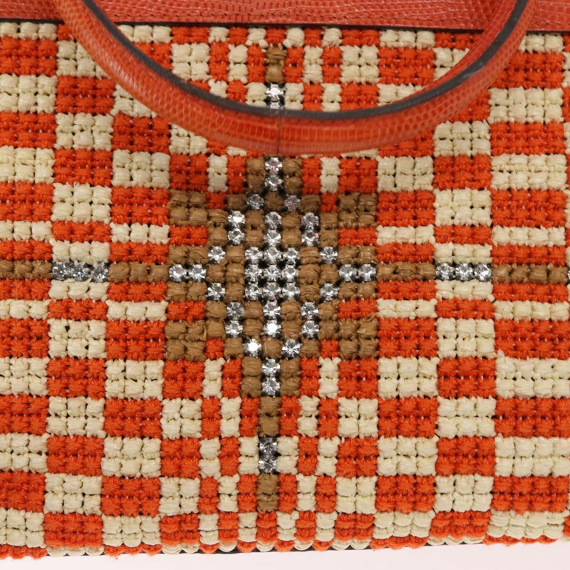 【日本直送】BOTTEGA VENETA 拉菲草編織兩用手提包 橙色 銀色 正品 169811-17