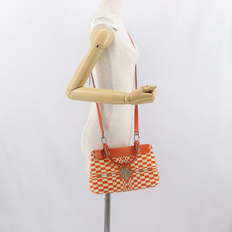 【日本直送】BOTTEGA VENETA 拉菲草編織兩用手提包 橙色 銀色 正品 169811-25